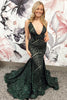 Load image into Gallery viewer, Sparkly Blue Deep V Neck Sequin Mermaid Prom Dress