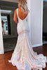 Load image into Gallery viewer, Orange Sparkly Deep V Neck Sequin Mermaid Prom Dress