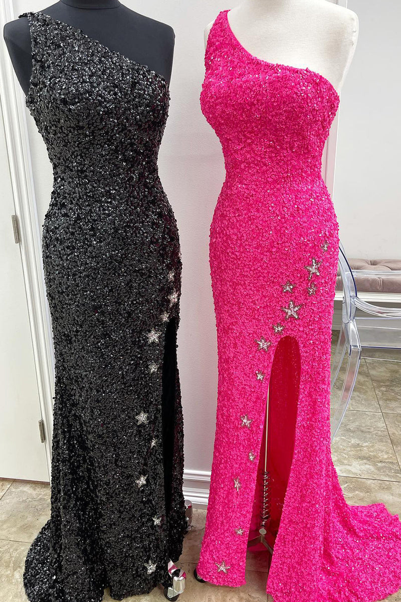 Load image into Gallery viewer, Sparkly Mermaid Black Stars Sequins Prom Dress