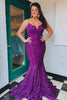 Load image into Gallery viewer, Strapless Sequins Royal Blue Mermaid Prom Dress