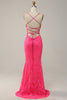 Load image into Gallery viewer, Sparkly Mermaid Backless Hot Pink Sequins Long Prom Dress