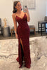 Load image into Gallery viewer, Sparkly Dark Red Sequins Long Prom Dress with Slit