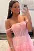 Load image into Gallery viewer, Pink Corset Off the Shoulder Long Prom Dress with Ruffles