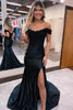 Load image into Gallery viewer, Queendancer Sparkly Black Beaded Mermaid Long Prom Dress with Slit _1