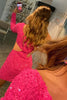 Load image into Gallery viewer, Fuchsia Waist Cut Out One Shoulder Tight Sequins Party Dress with Sleeves