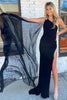 Load image into Gallery viewer, Mermaid One Shoulder Black Long Prom Dress with Split Front