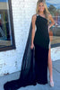 Load image into Gallery viewer, Mermaid One Shoulder Black Long Prom Dress with Split Front