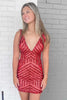 Load image into Gallery viewer, Sparkly Fuchsia Sequins V-Neck Tight Party Dress