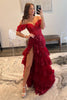 Load image into Gallery viewer, Dark Red Off The Shoulder Tiered Prom Dress