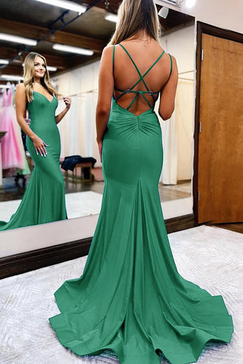 Black Spaghetti Straps Simple Mermaid Prom Dress