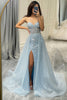 Load image into Gallery viewer, Glitter Light Blue Long Corset Prom Dress With Slit