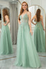 Load image into Gallery viewer, Green A Line Tulle Backless Long Prom Dress With Appliques