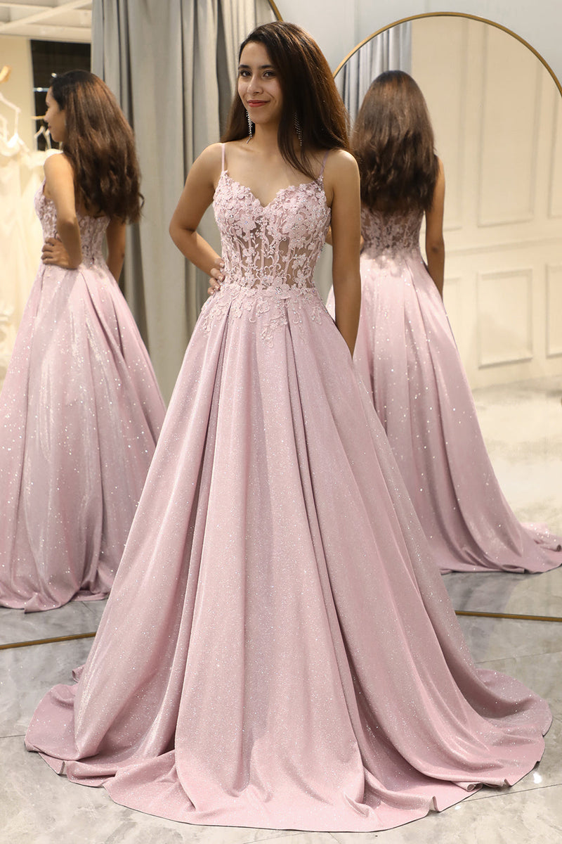 Load image into Gallery viewer, Blush A Line Long Corset Prom Dress With Appliques