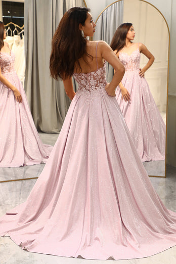 Blush A Line Long Corset Prom Dress With Appliques