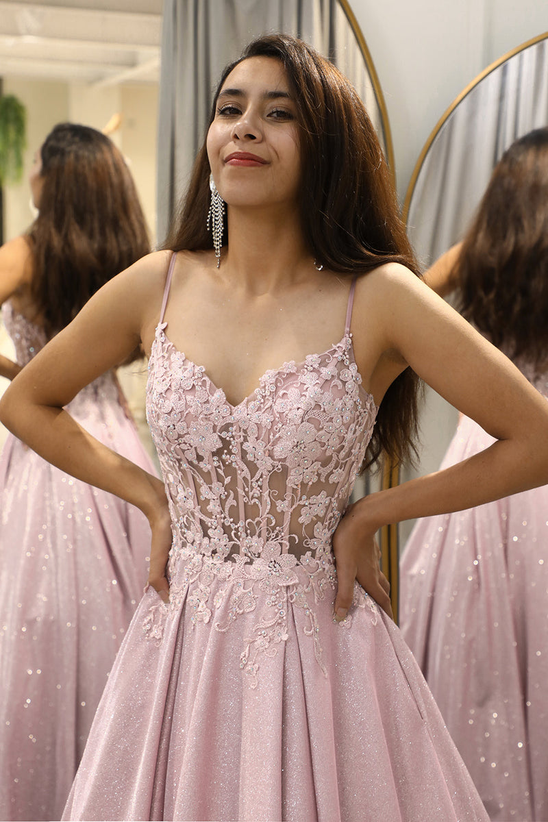 Load image into Gallery viewer, Blush A Line Long Corset Prom Dress With Appliques