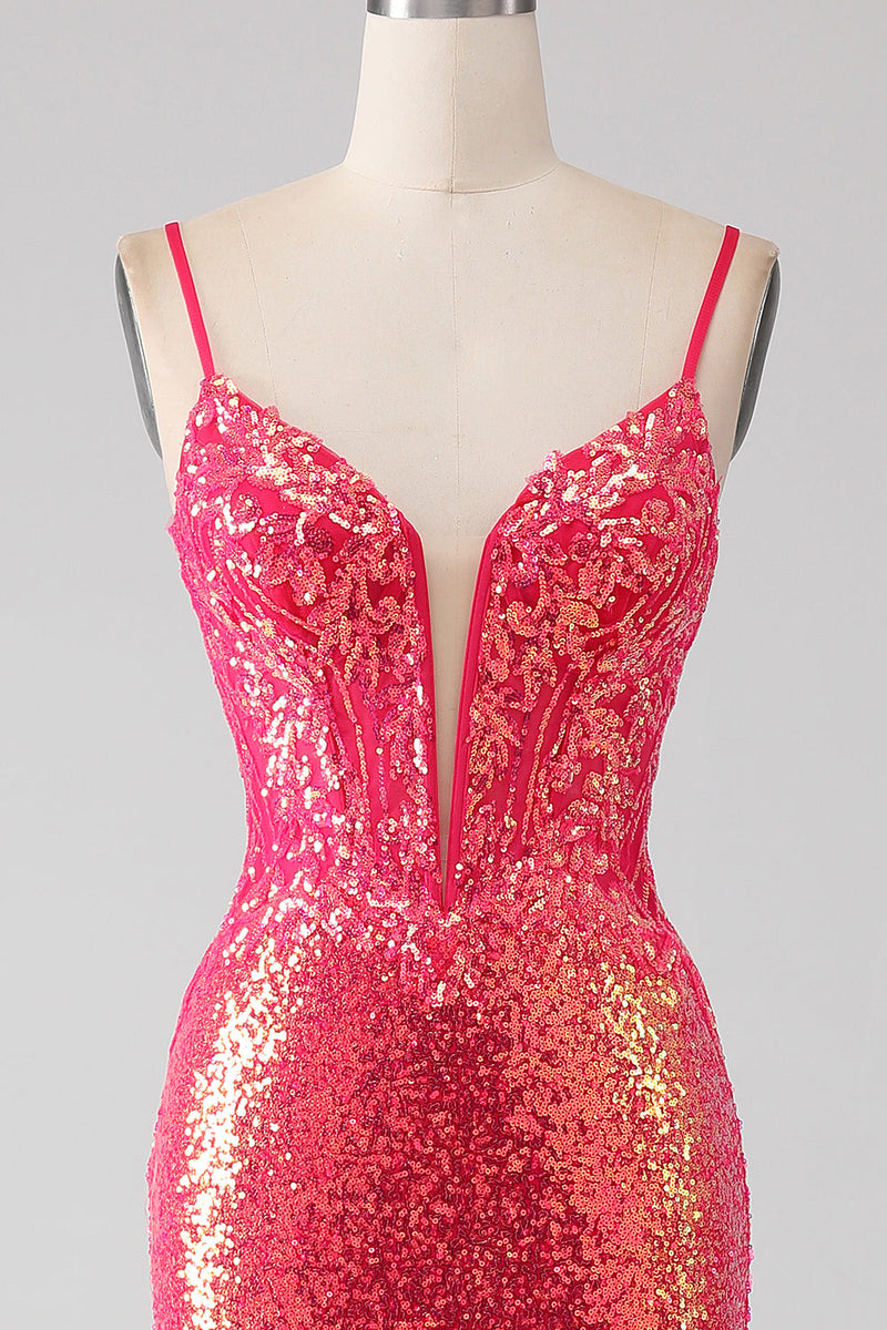 Load image into Gallery viewer, Sparkly Mermaid Fuchsia Prom Dress with Sequins