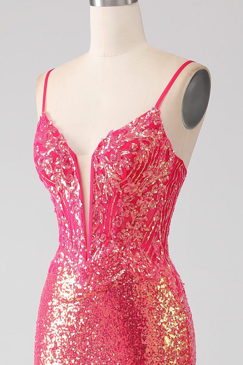 Load image into Gallery viewer, Sparkly Mermaid Fuchsia Prom Dress with Sequins