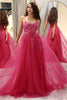 Load image into Gallery viewer, Fuchsia A Line Long Prom Dress With Appliques