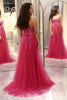 Load image into Gallery viewer, Fuchsia A Line Long Prom Dress With Appliques