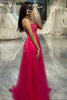 Load image into Gallery viewer, A Line Fuchsia Tulle Long Appliqued Prom Dress