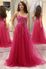 Load image into Gallery viewer, Fuchsia A Line Long Prom Dress With Appliques