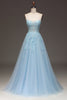 Load image into Gallery viewer, A Line Light Blue Sequin Spaghetti Straps Prom Dress With Appliques