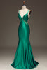 Load image into Gallery viewer, Green Deep V-neck Satin Mermaid Prom Dress with Lace-up Back