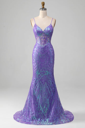 Mermaid Sparkly Purple Corset Prom Dress