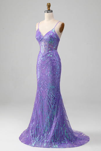 Mermaid Sparkly Purple Corset Prom Dress