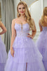 Load image into Gallery viewer, Lilac A Line Appliqued Tiered Long Corset Prom Dress With Slit