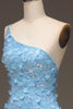 Load image into Gallery viewer, Light Blue Mermaid One Shoulder Side Slit Sequin Prom Dress with Appliques