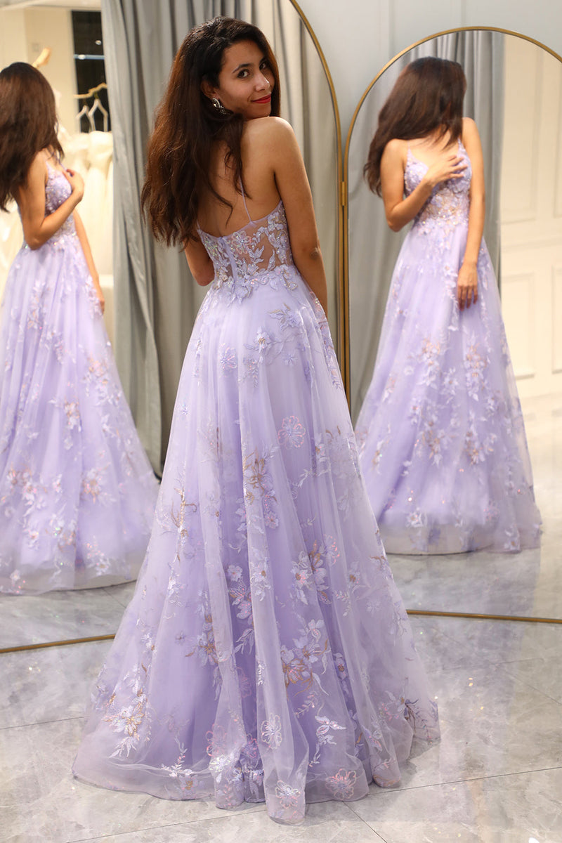 Load image into Gallery viewer, Elegant Purple A Line Tulle Long Prom Dress With Appliques