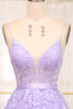 Load image into Gallery viewer, Lilac A-Line Spaghetti Straps Long Beaded and Tulle Prom Dress with Appliques