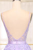 Load image into Gallery viewer, Lilac A-Line Spaghetti Straps Long Beaded and Tulle Prom Dress with Appliques