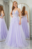 Load image into Gallery viewer, Lilac A Line Tulle Backless Long Prom Dress With Sequined Appliques