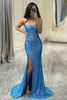 Load image into Gallery viewer, Glitter Blue Mermaid Square Neck Long Prom Dress With Slit