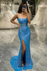 Load image into Gallery viewer, Glitter Blue Mermaid Square Neck Long Prom Dress With Slit