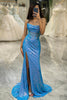 Load image into Gallery viewer, Glitter Blue Mermaid Square Neck Long Prom Dress With Slit