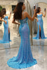 Load image into Gallery viewer, Glitter Blue Mermaid Square Neck Long Prom Dress With Slit