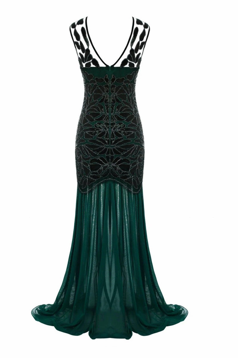 Load image into Gallery viewer, Green 1920s Sequined Flapper Dress