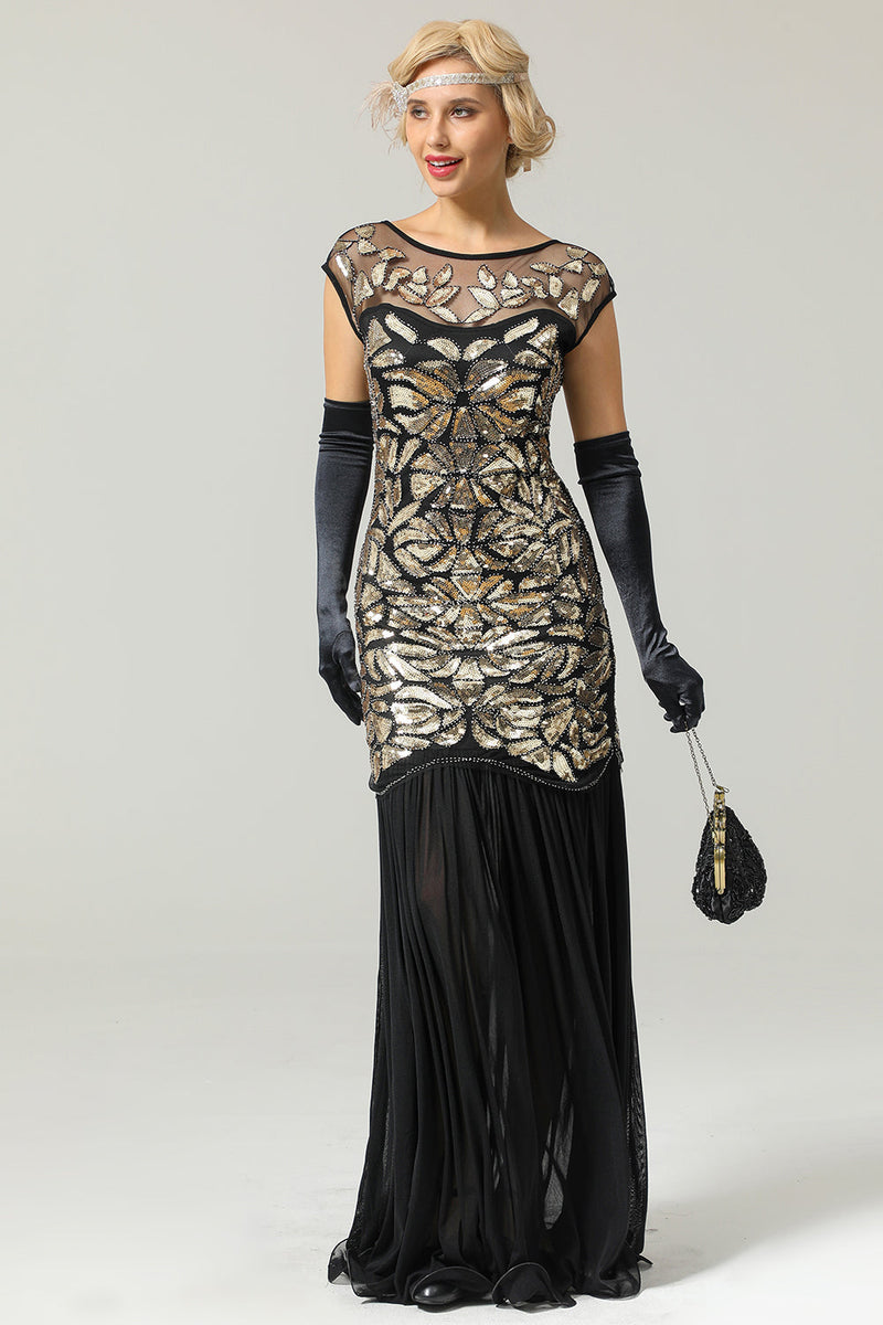 Load image into Gallery viewer, Champagne Sequins Round Neck 1920s Dress