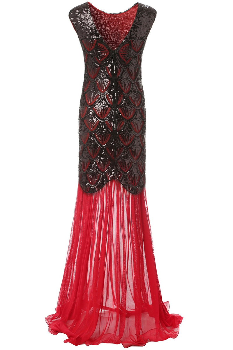 Load image into Gallery viewer, Red&amp;Black 1920s Flapper Glitter Dresses