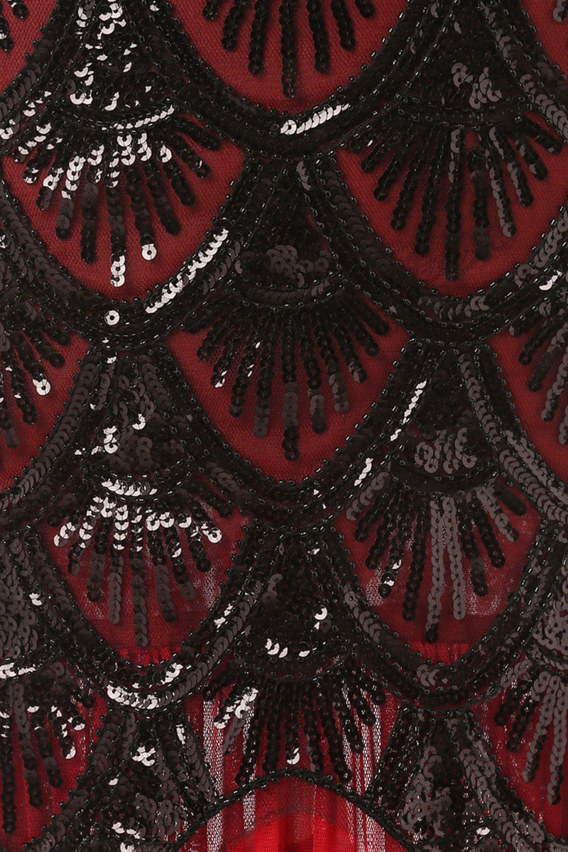 Load image into Gallery viewer, Red&amp;Black 1920s Flapper Glitter Dresses