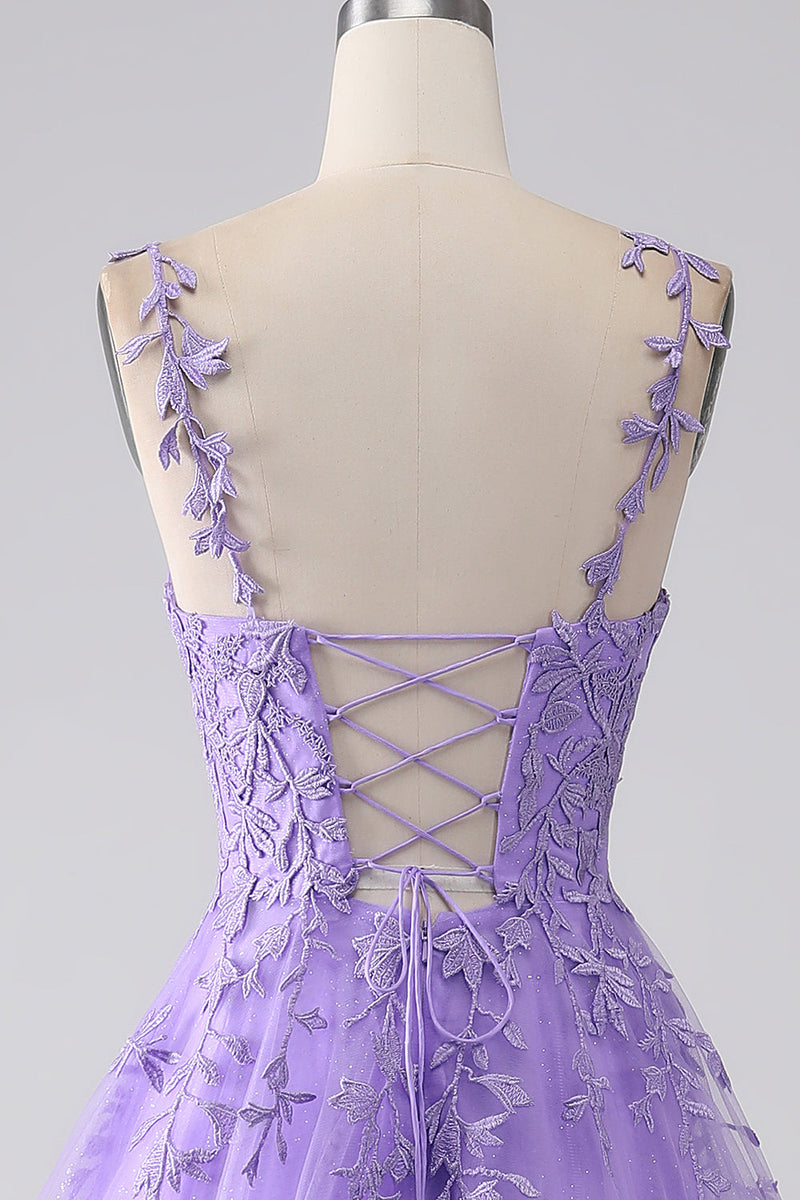 Load image into Gallery viewer, Lilac A-Line Spaghetti Straps Long Prom Dress with Appliques