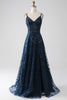 Load image into Gallery viewer, A-Line Dark Navy Spaghetti Straps Long Prom Dress with Slit