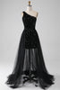 Load image into Gallery viewer, A-Line Black One Shoulder Sequins Prom Dress