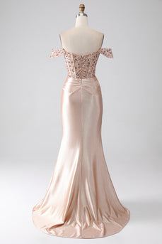 Mermaid Champagne Corset Prom Dress