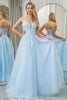 Load image into Gallery viewer, Light Blue A Line Tulle Long Prom Dress With Appliques