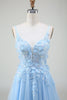 Load image into Gallery viewer, A-Line Light Blue Prom Dress with Appliques