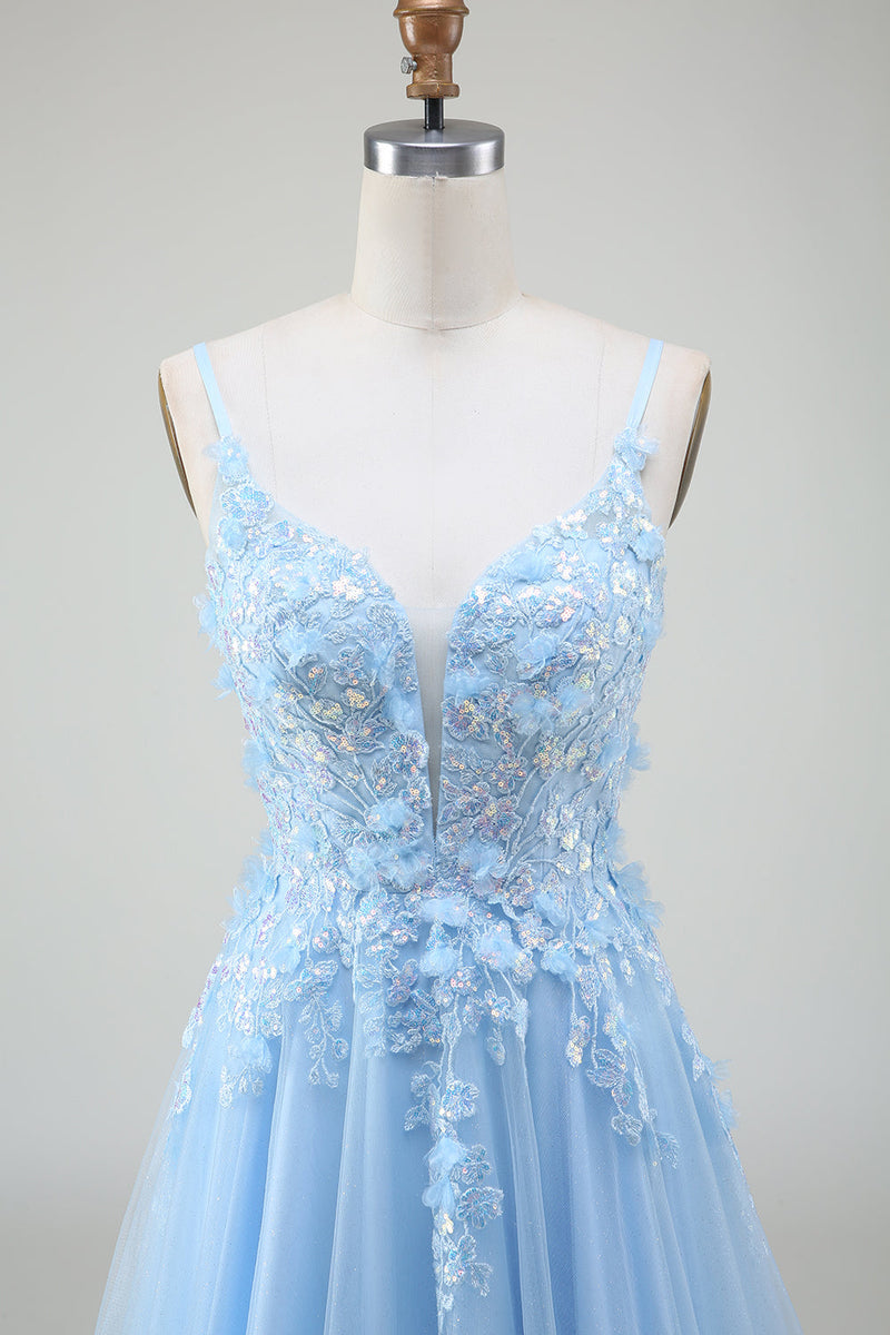 Load image into Gallery viewer, A-Line Light Blue Prom Dress with Appliques